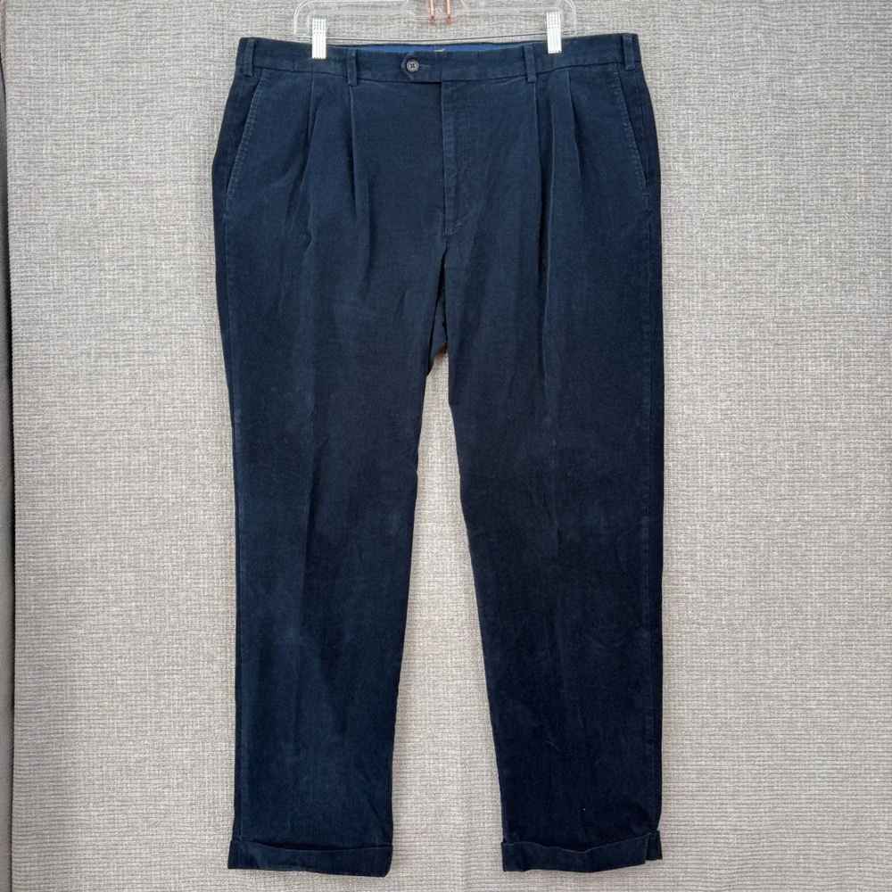 Lauren Ralph Lauren Corduroy Pants Mens 40x32 Navy Blue Pleated Cuffed Preppy